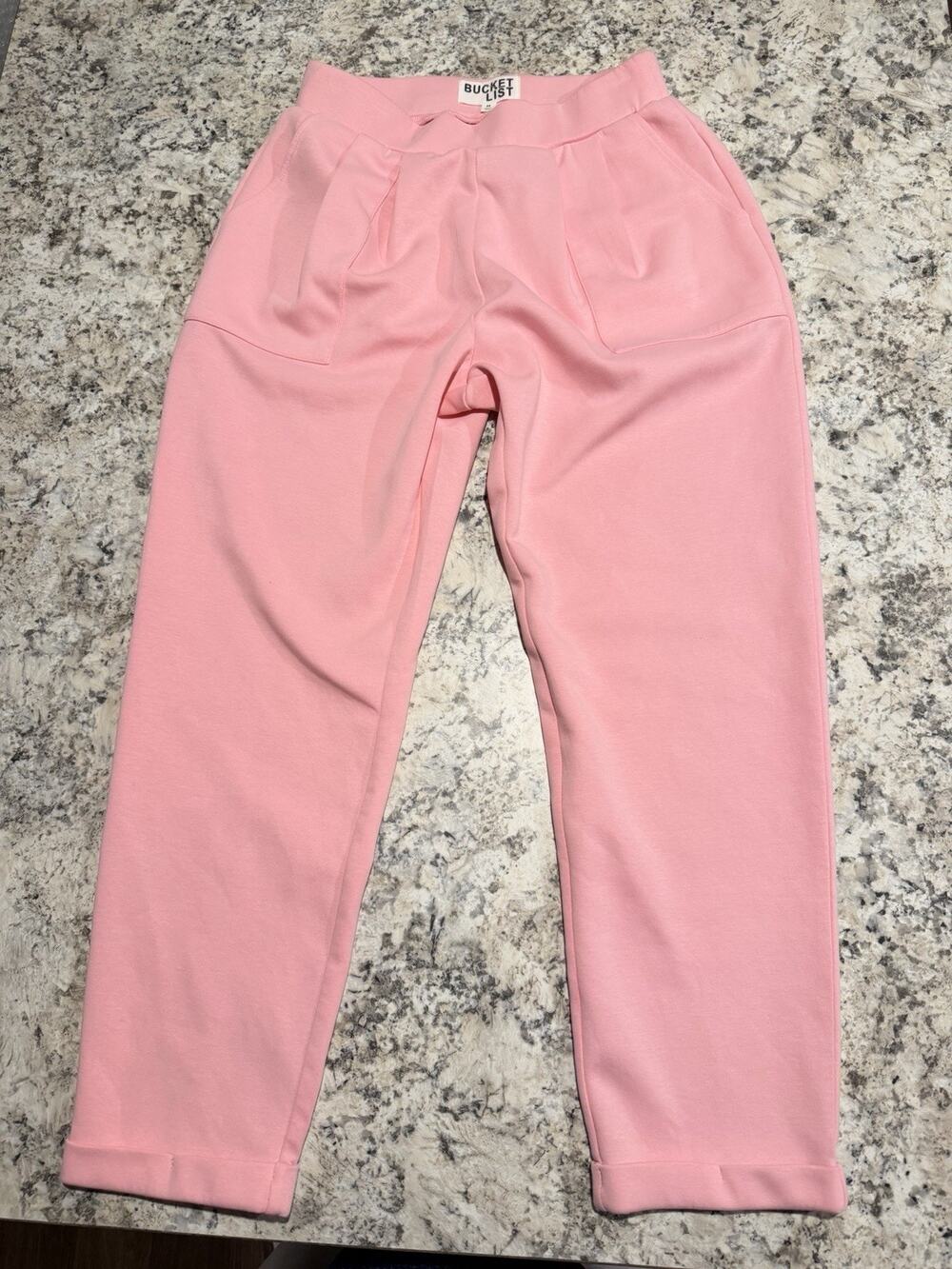 Women’s Medium Bucket List Bright Pink Stretch Leggings with Pockets